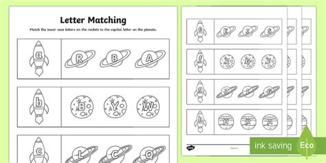 Space Themed Capital Letter Matching Worksheet Twinkl