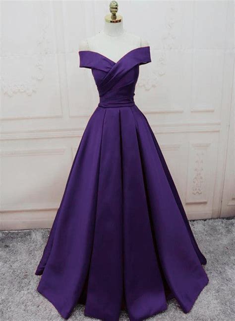 Dark Purple Off Shoulder Satin Long Formal Gown Prom Dresses