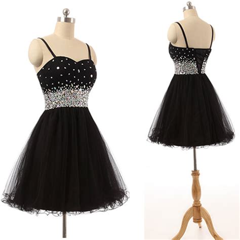 Sparkly Black Homecoming Dressesshort Prom Dressesspaghetti Straps