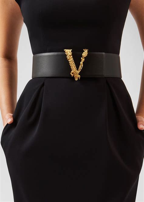 Versace Womens Virtus Wide Leather Belt In Black Versace Us Women