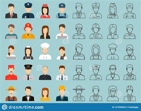 People Of Different Occupations Professions Icons Set Flat Design