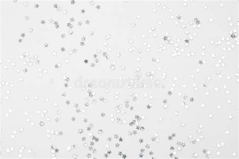Sparkles Silver Stars On White Background With Text Place Image Stock