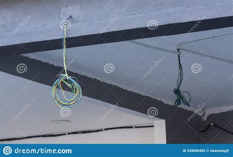 Newly Hanging Electric Wire On Ceiling Wall Stock Photo Image Of