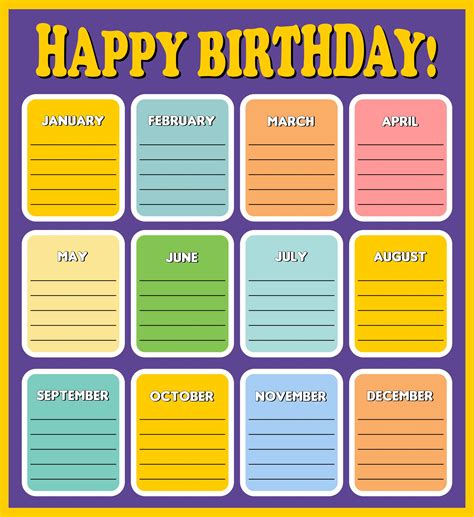 Class Birthday Chart Printable Free Printable Templates