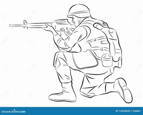 Illustration Of A Shooting Soldier Vector Draw Stock Vector