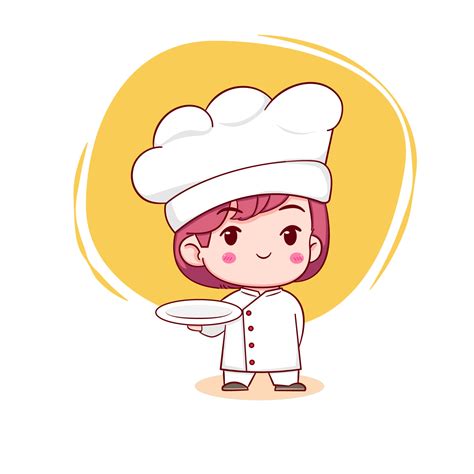 Cute Chef Girl Chibi Cartoon Character Illustration 5883565 Vector Art