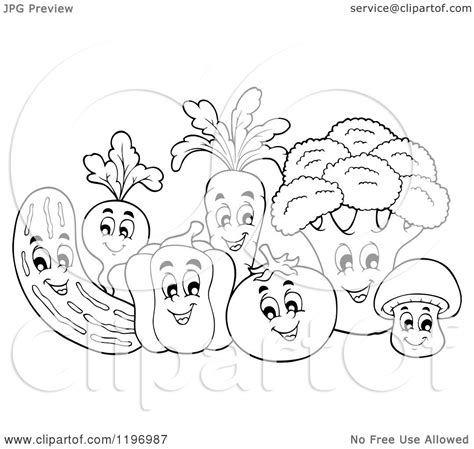 Kids can choose from their favourite vegetables and start coloring them, in this way they will know the names of colors, names of vegetables, how. Cartoon of a Group of Outlined Happy Vegetables - Royalty ...