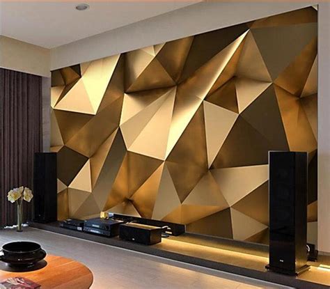 3d Gold Abstract Geometric Shapes Wallpaper Mural For Home