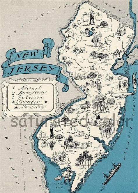 New Jersey Map Vintage Map Art High Res By Saturatedcolor