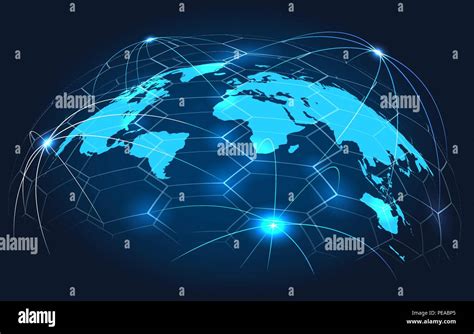Concepto De Conexión Global Conexiones Mapa Mundial Sobre Fondo Azul