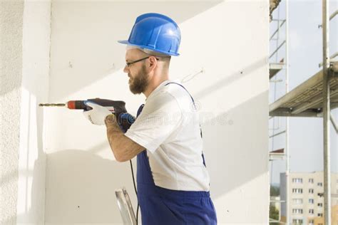 Drilling The Hole With A Drill In The Wall Stock Image Image Of