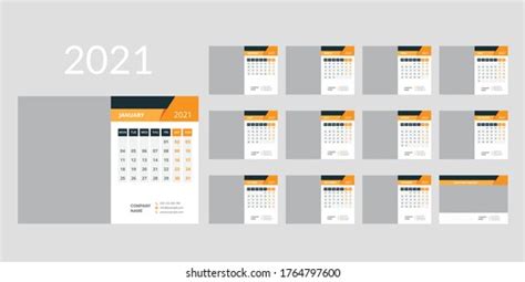 Calendar 2021 Planner Corporate Template Design Stock Vector Royalty