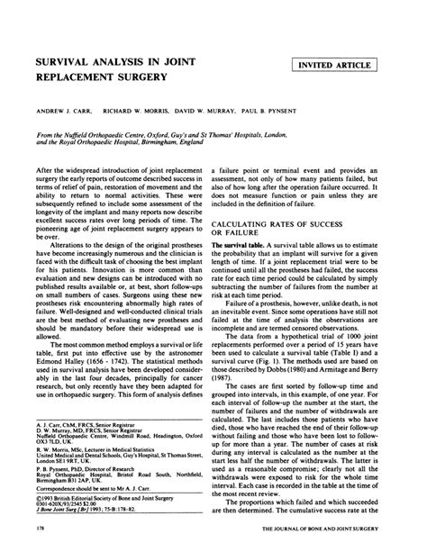 (PDF) Survival analysis in joint replacement surgery