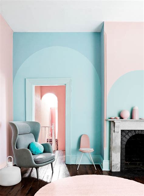 Pink And Blue Color Blocked Paint With Arc Designs Pink And Blue Color