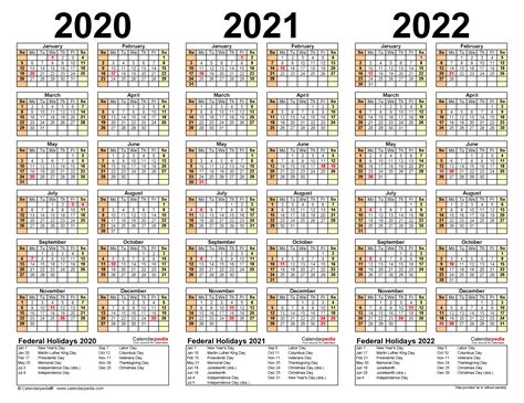 2020 2022 Three Year Calendar Free Printable Word Templates