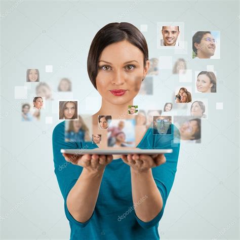 Young Woman With Many Different Peoples Faces — Stock Photo © Hasloo