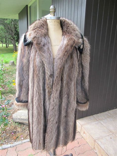 Womens Silver Raccoon And Sheared Beaver Fur Coat Turtleneck Collar