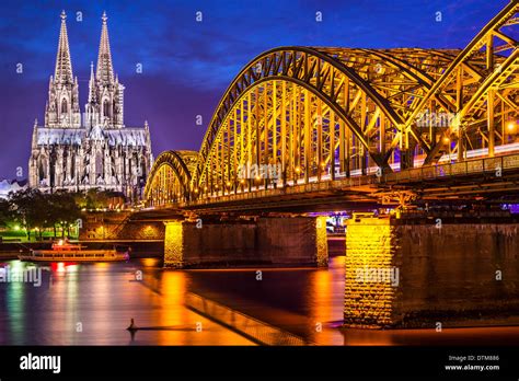 Cologne Germany At The Cathedral And Bridge Over The Rhine River Stock