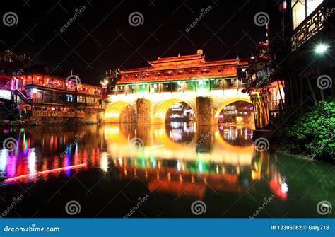 Night Scenery Of The Phoenix Town In China Stock Photo Image Of Small