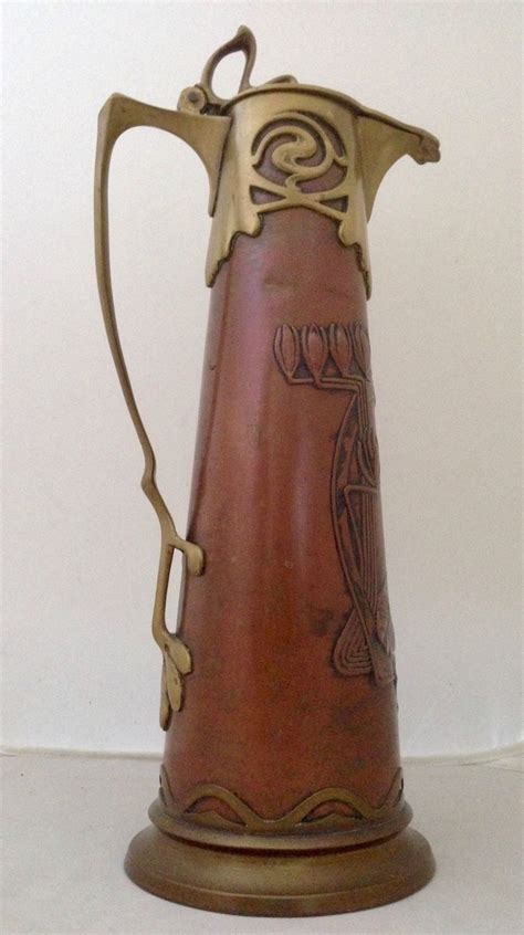 Antique Art Nouveau Carl Deffner Copper And Brass Claret Wine Jug
