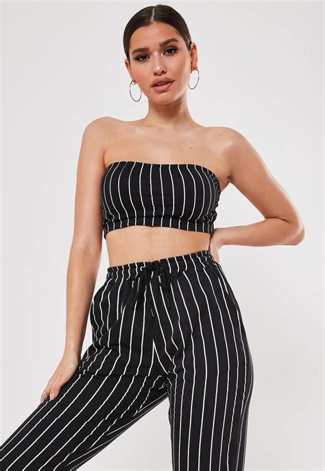 Black Co Ord Pinstripe Jersey Bandeau Top Missguided