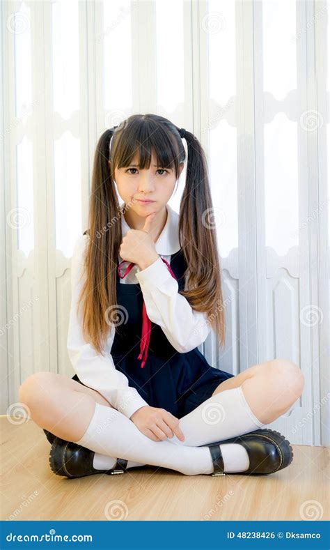 Japanese Style Cute School Girl Indoor Home Sexy Woman Stock Image