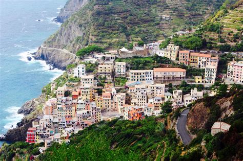 Overlooking The Colourful Town Of Riomaggiore Cinque Terre Italy