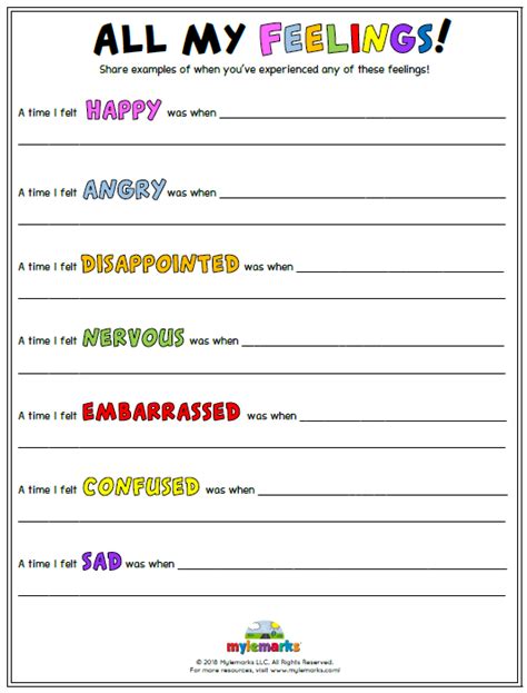 Feelings And Mood Worksheets For Kids And Teens