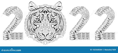 Zentangle Stylized Tiger Number Hand Drawn Lace Vector