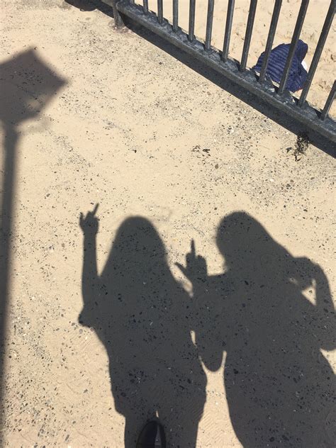 Shadow Shadows Friends Friendship Middlefinger Sand Beach Railing Metal Selfie Poses