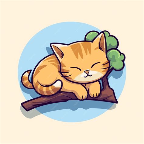 Premium Vector Cute Cat Sleeping On The Tree Cartoon Vector Icon Art