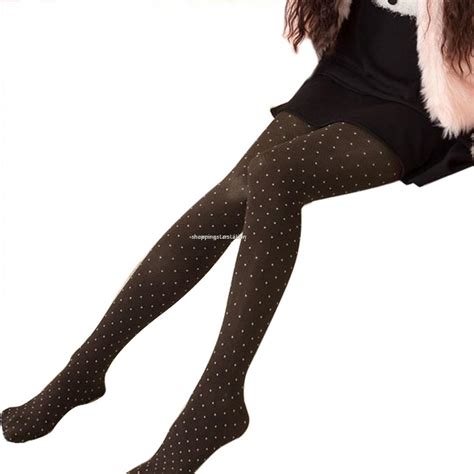 Women Winter Polka Dot Footed Tights Warm Stretch Slim Pants Stockings