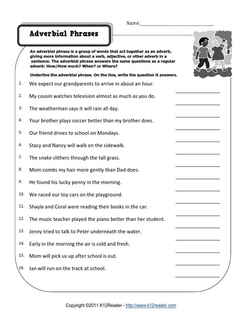 Grade 4 English Resources Printable Worksheets Topic Adverbial Worksheets Library