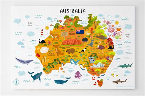 Map Of Australia Canvas Kids Room Decor Australia Map Australia