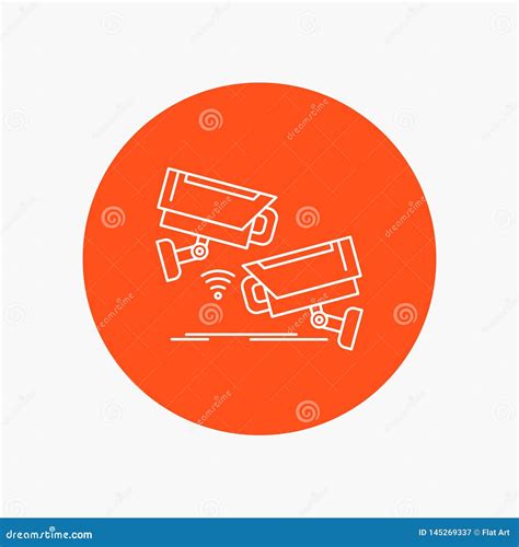 Cctv Camera Security Surveillance Technology White Line Icon In Circle Background Vector