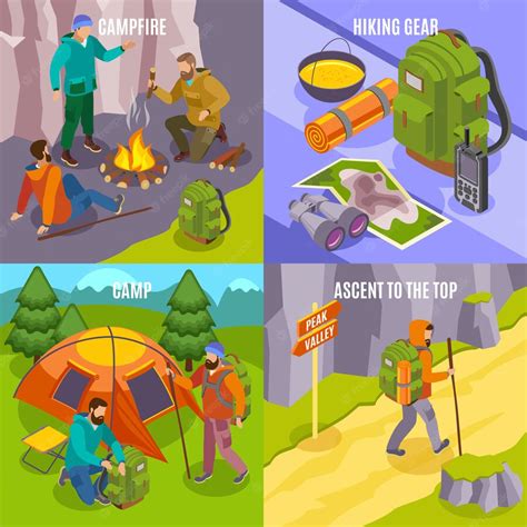 Free Vector Hiking Isometric Concept With Compositions Of Hiking Gear