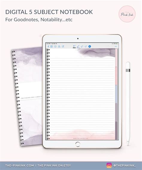 It contains the template file and optional documentation. Digital Notebook, 5 subject notebook Goodnotes template ...