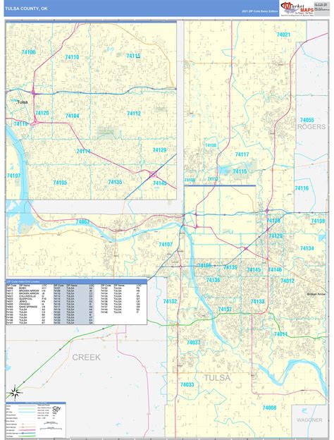 Tulsa County Ok Zip Code Wall Map Basic Style By Marketmaps