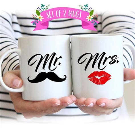 Two Coffee Mugs With The Words Mr And Mrs Printed On Them