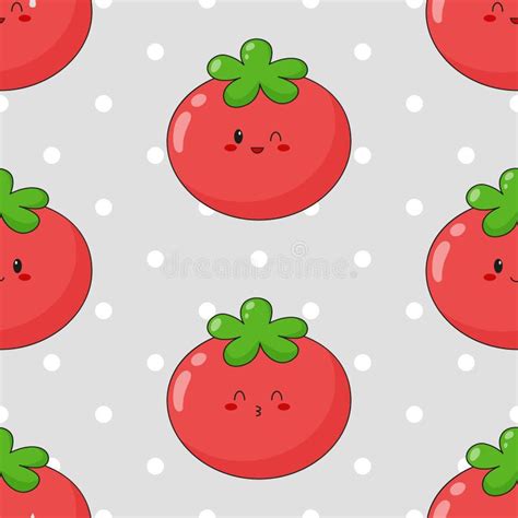 Patrón Impecable De Tomate Kawaii Lindo Impresión Vegetal Con