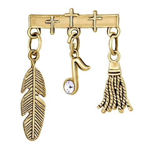 Buy Mahi Gold Plated Brooch With Hanging Feather Musical Note And Broom For Men Online