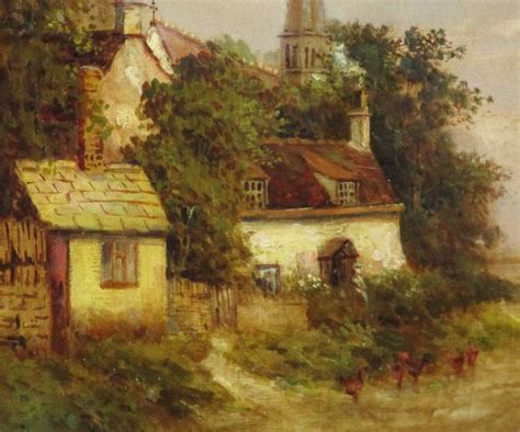 Victorian Oil Painting Village Scene By Charles Potter 437231