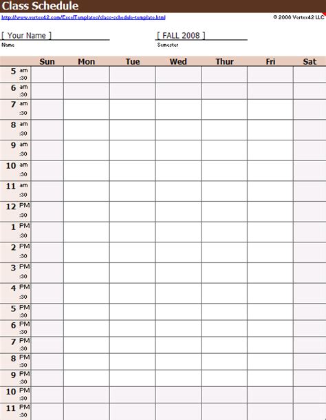 Weekly Class Schedule Template For Excel