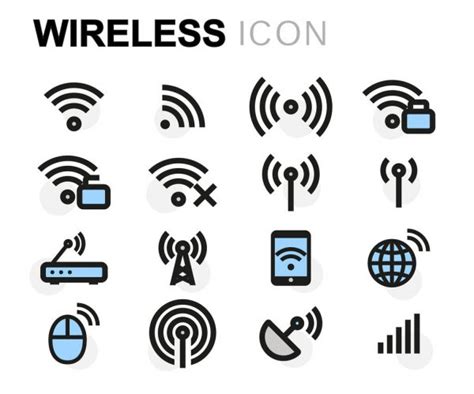 Wireless Communication Network Icons Set Stock Vector Image By