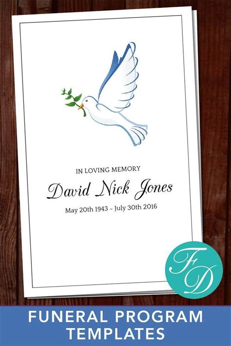 Dove Funeral Program Template Dove Celebration Of Life Etsy Uk
