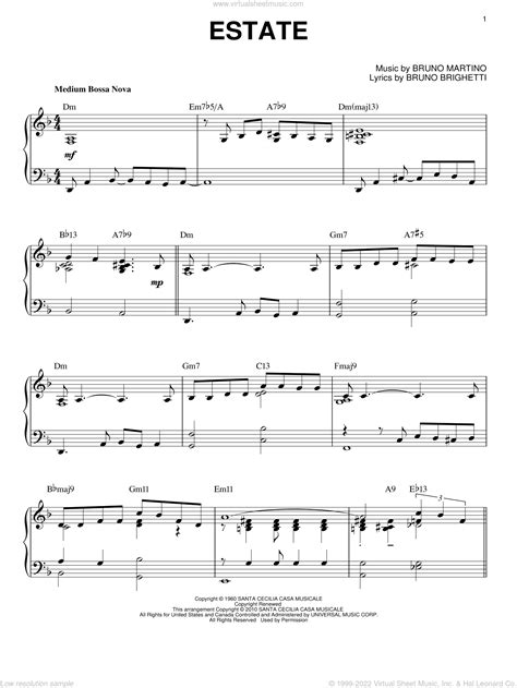 Estate Jazz Version Arr Brent Edstrom Sheet Music For Piano Solo