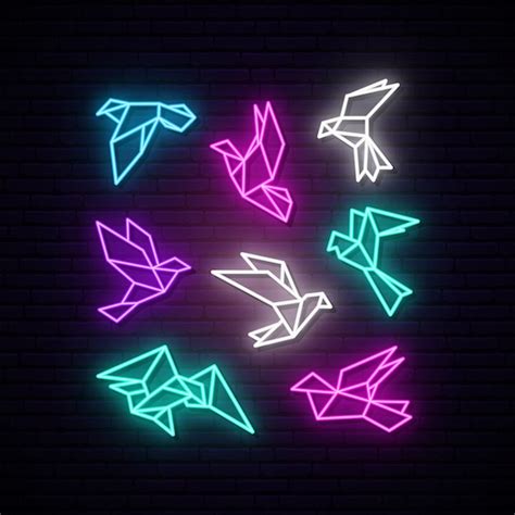 Premium Vector Set Of Colorful Neon Geometric Dove