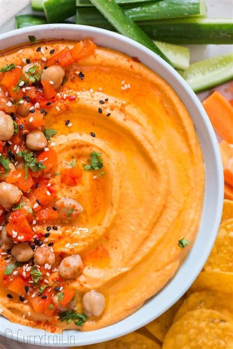 Homemade Roasted Red Pepper Hummus From Scratch Curry Trail