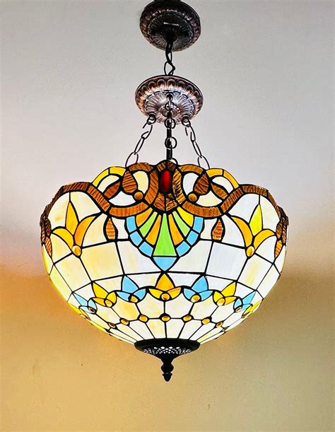 Crown Tiffany Inverted Hanging Lamp Leadglass Stained Glass Shade