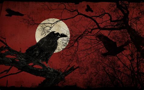 Raven During A Full Moon Red Black Wallpaper Raven Artwork Gothic